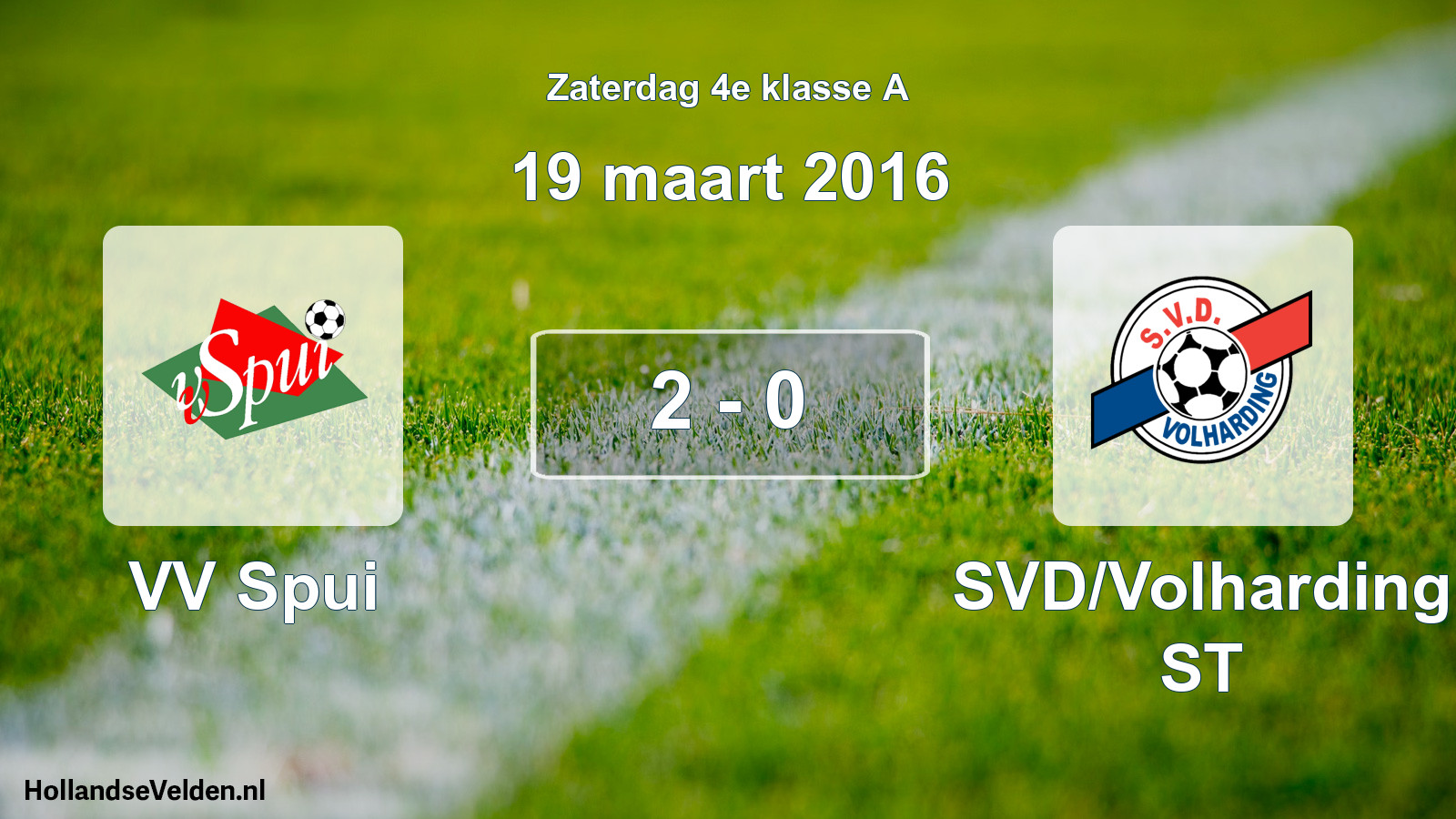 Total number of matches played: VV Spui - SVD/Volharding ST 2 - 0 (19 March 2016)