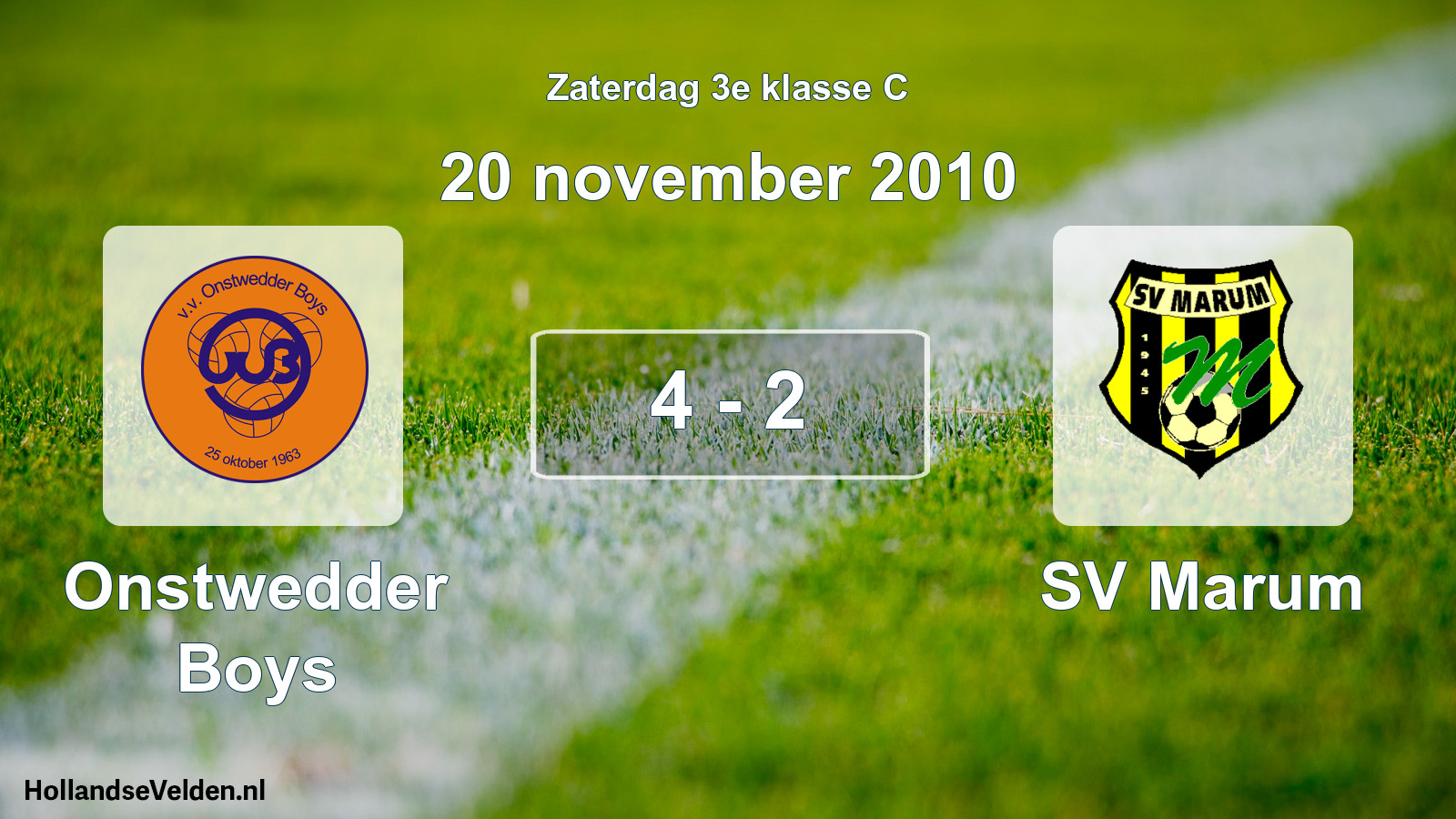 Total number of matches played: Onstwedder Boys - SV Marum 4 - 2 (20 November 2010)