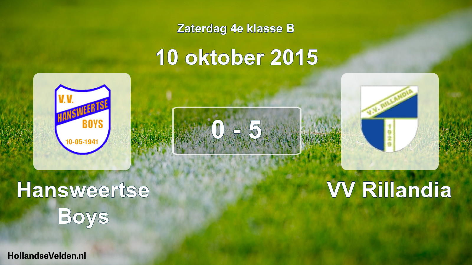 Total number of matches played: Hansweertse Boys - VV Rillandia 0 - 5 (10 October 2015)