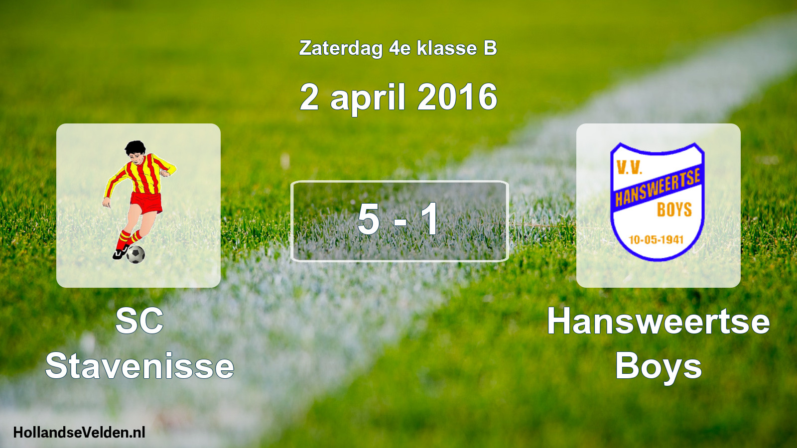 Total number of matches played: SC Stavenisse - Hansweertse Boys 5 - 1 (2 April 2016)