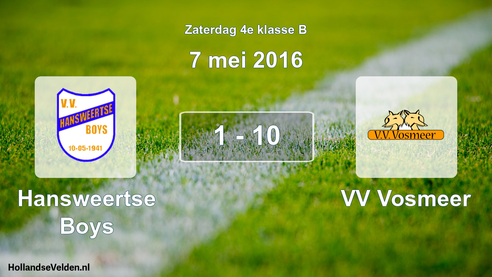 Total number of matches played: Hansweertse Boys - VV Vosmeer 1 - 10 (7 May 2016)