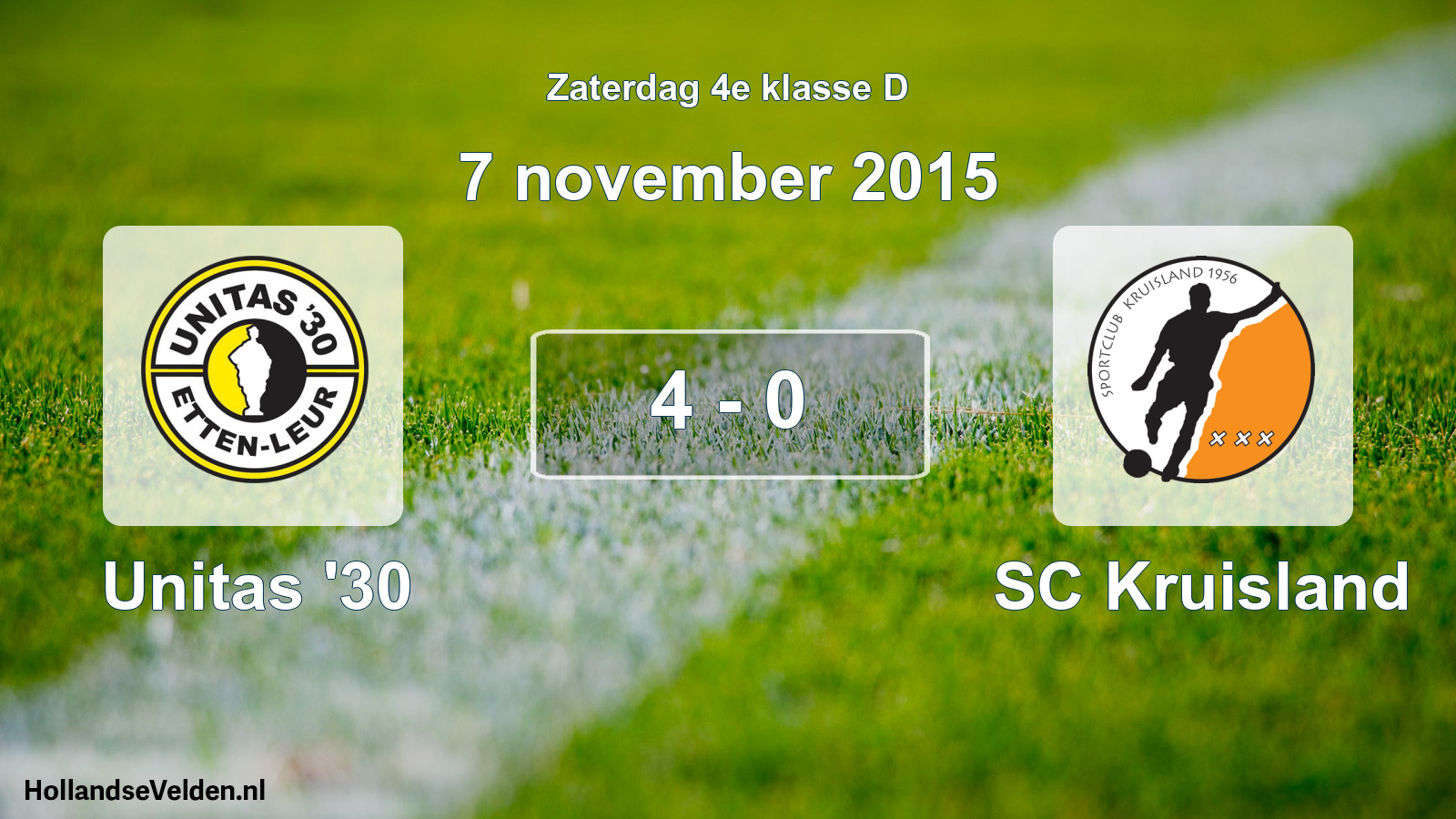 Total number of matches played: Unitas '30 - SC Kruisland 4 - 0 (7 November 2015)
