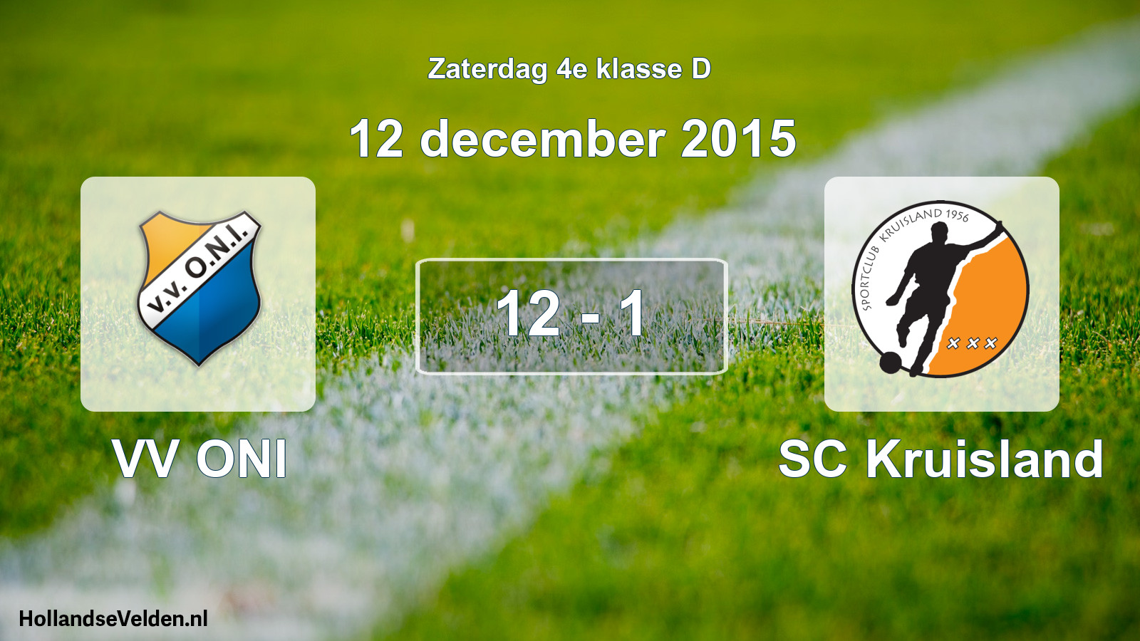 Total number of matches played: VV ONI - SC Kruisland 12 - 1 (12 December 2015)
