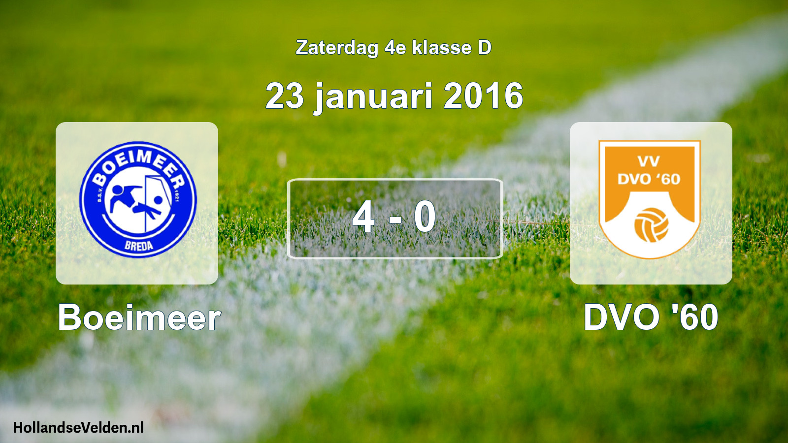 Total number of matches played: Boeimeer - DVO '60 4 - 0 (23 January 2016)