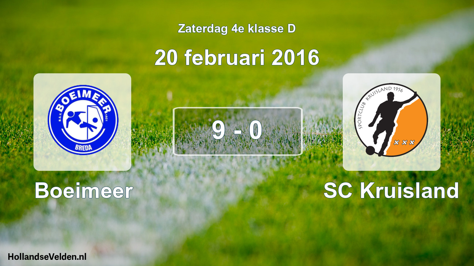 Total number of matches played: Boeimeer - SC Kruisland 9 - 0 (20 February 2016)