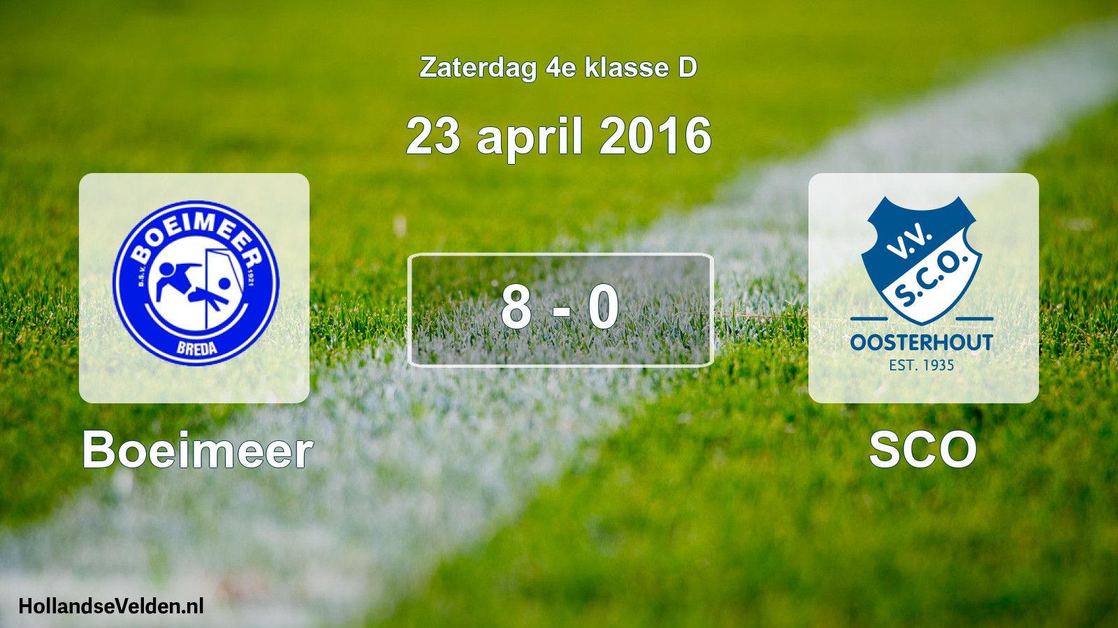Total number of matches played: Boeimeer - SCO 8 - 0 (23 April 2016)