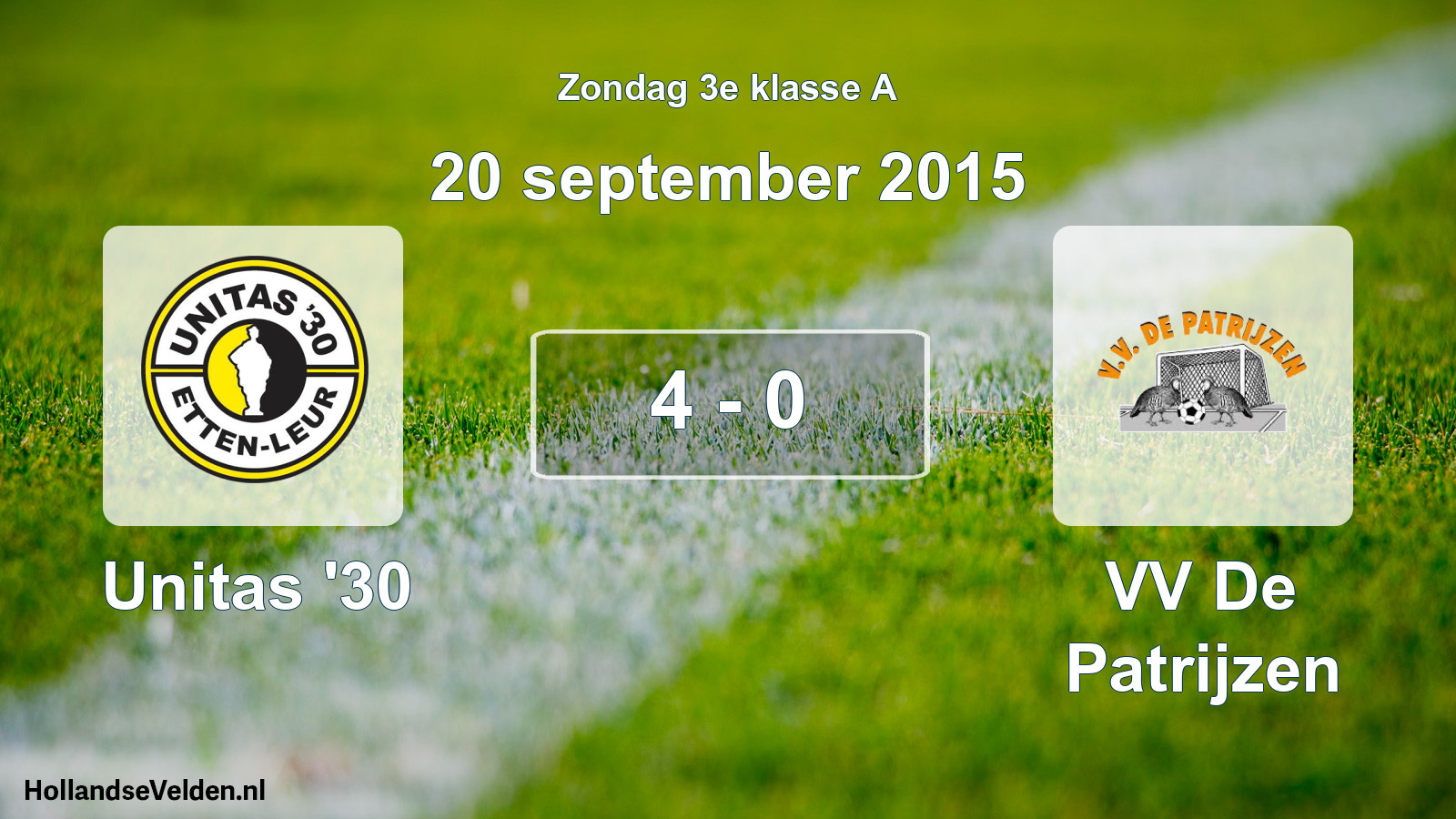 Total number of matches played: Unitas '30 - VV De Patrijzen 4 - 0 (20 September 2015)