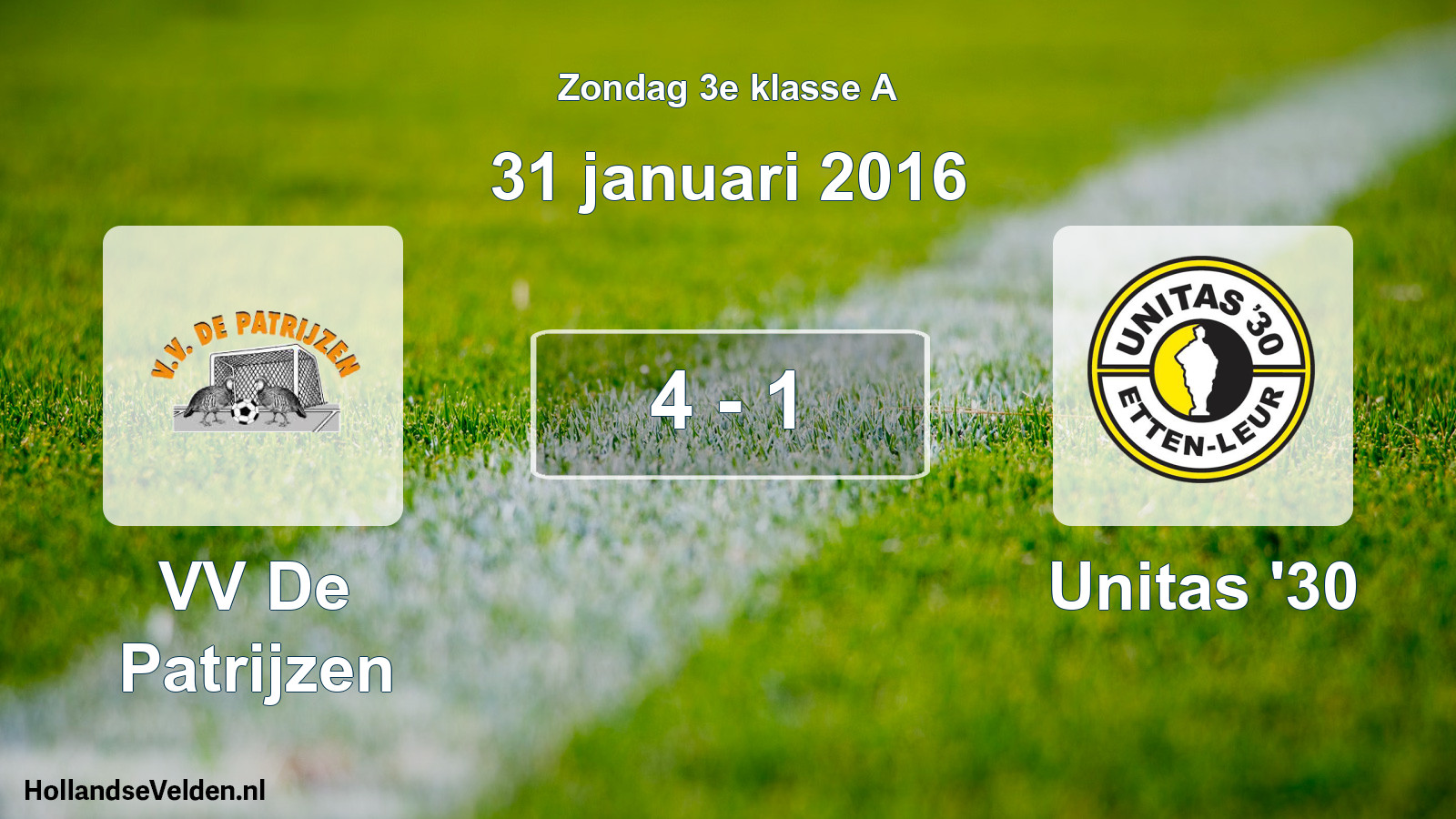 Total number of matches played: VV De Patrijzen - Unitas '30 4 - 1 (31 January 2016)