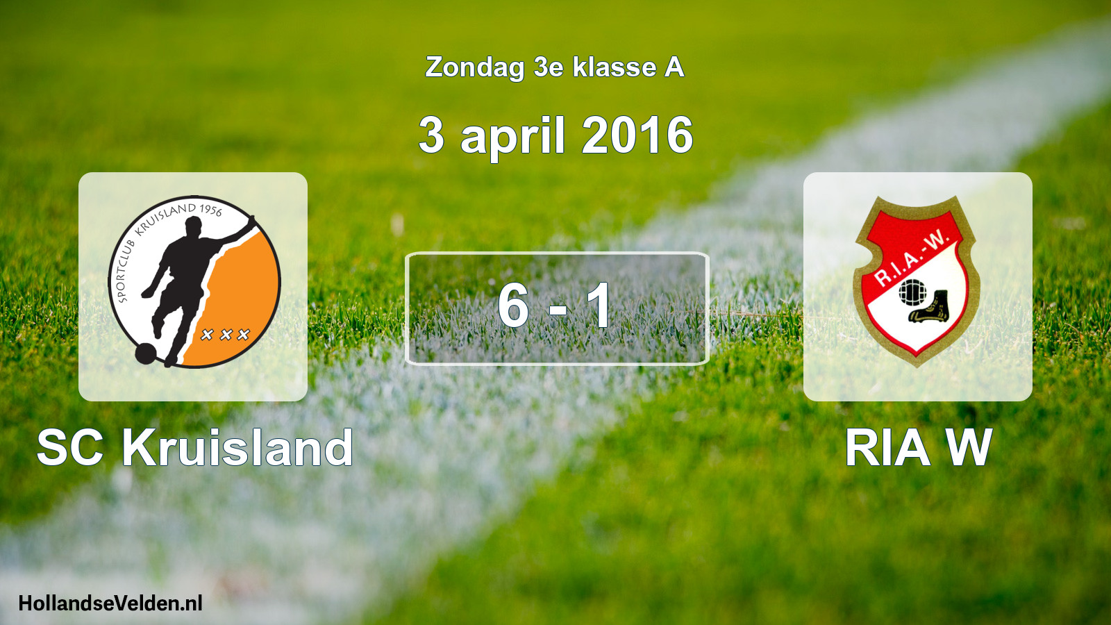 Total number of matches played: SC Kruisland - RIA W 6 - 1 (3 April 2016)