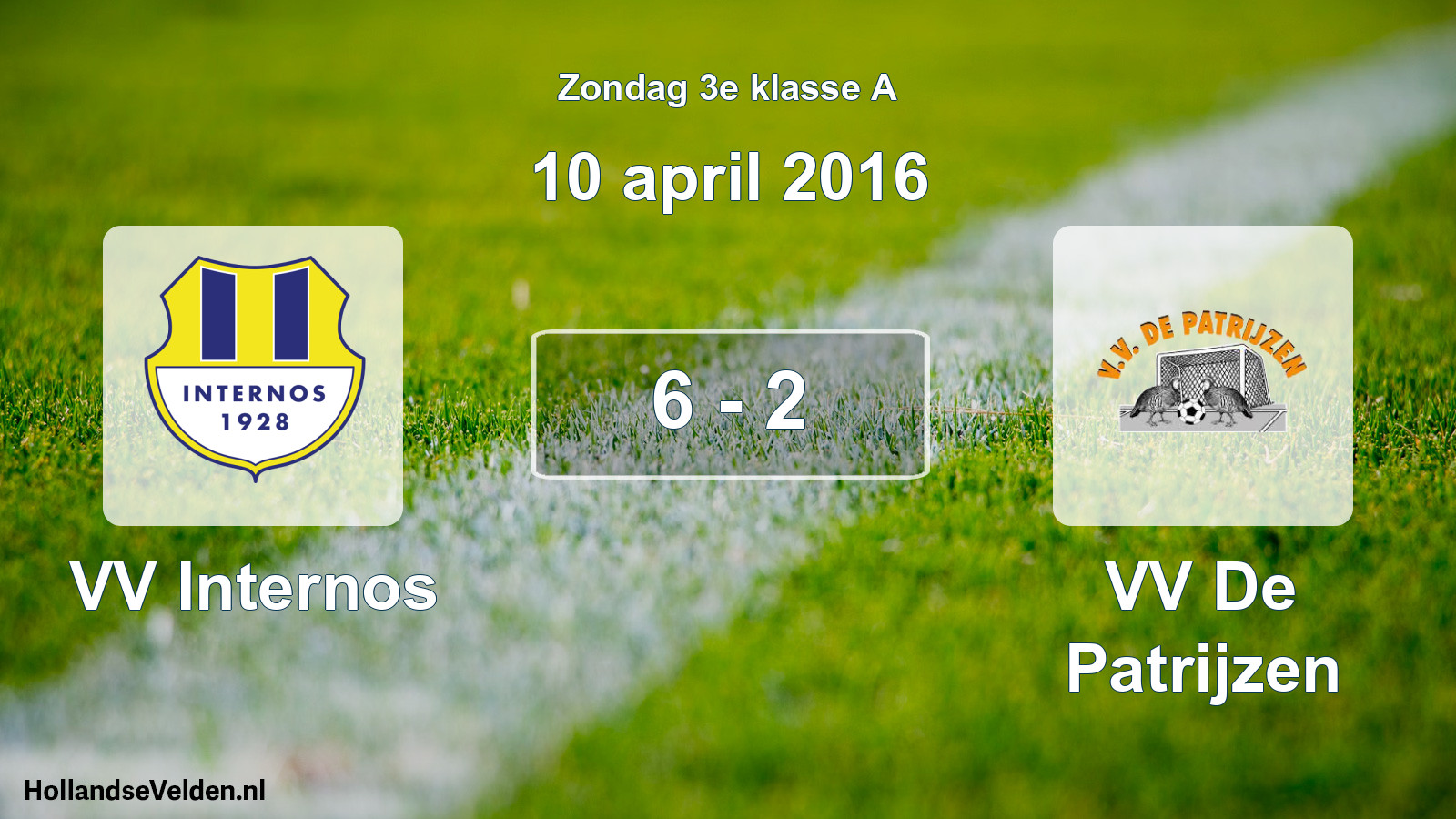 Total number of matches played: VV Internos - VV De Patrijzen 6 - 2 (10 April 2016)