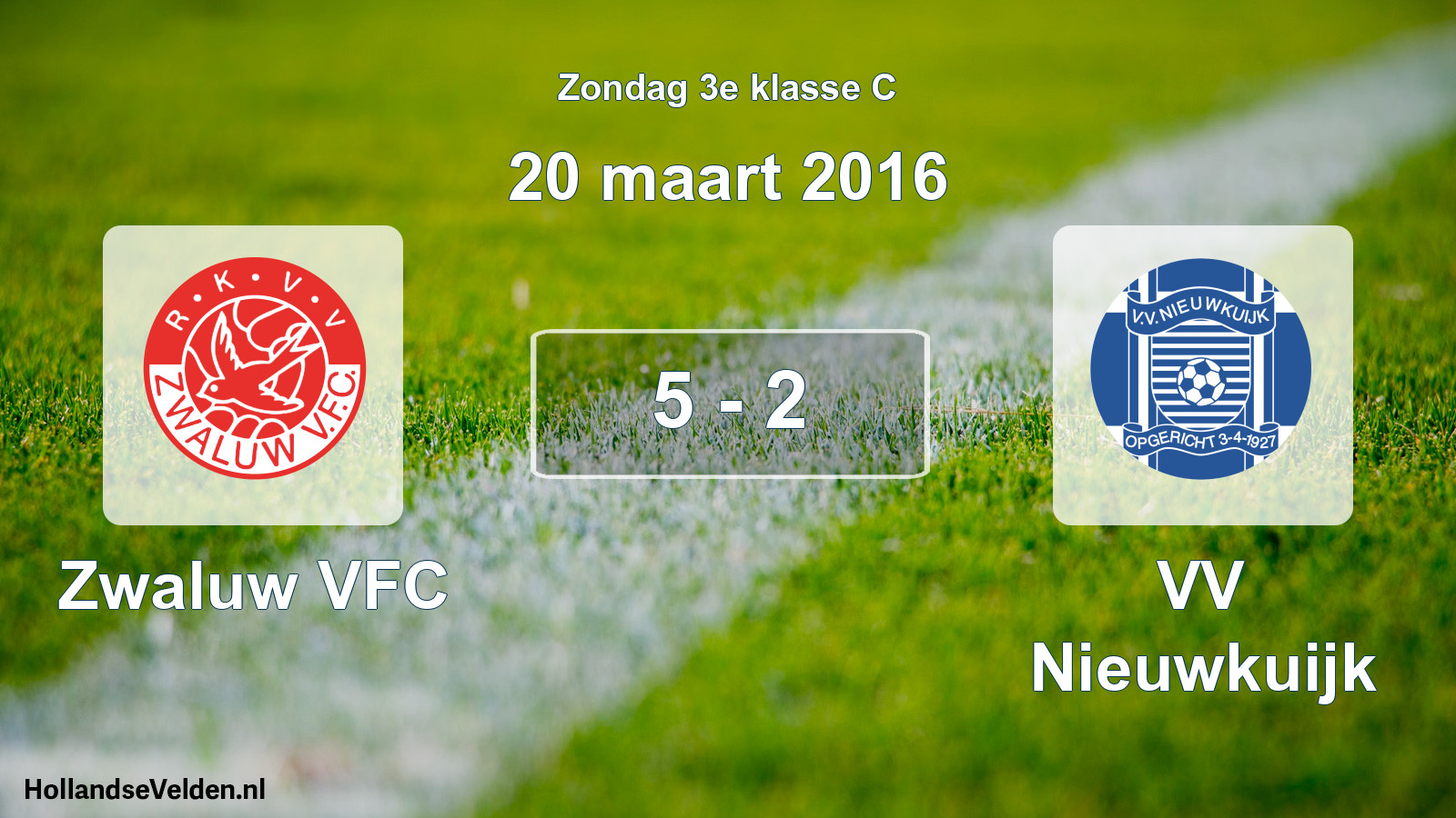 Total number of matches played: Zwaluw VFC - VV Nieuwkuijk 5 - 2 (20 March 2016)