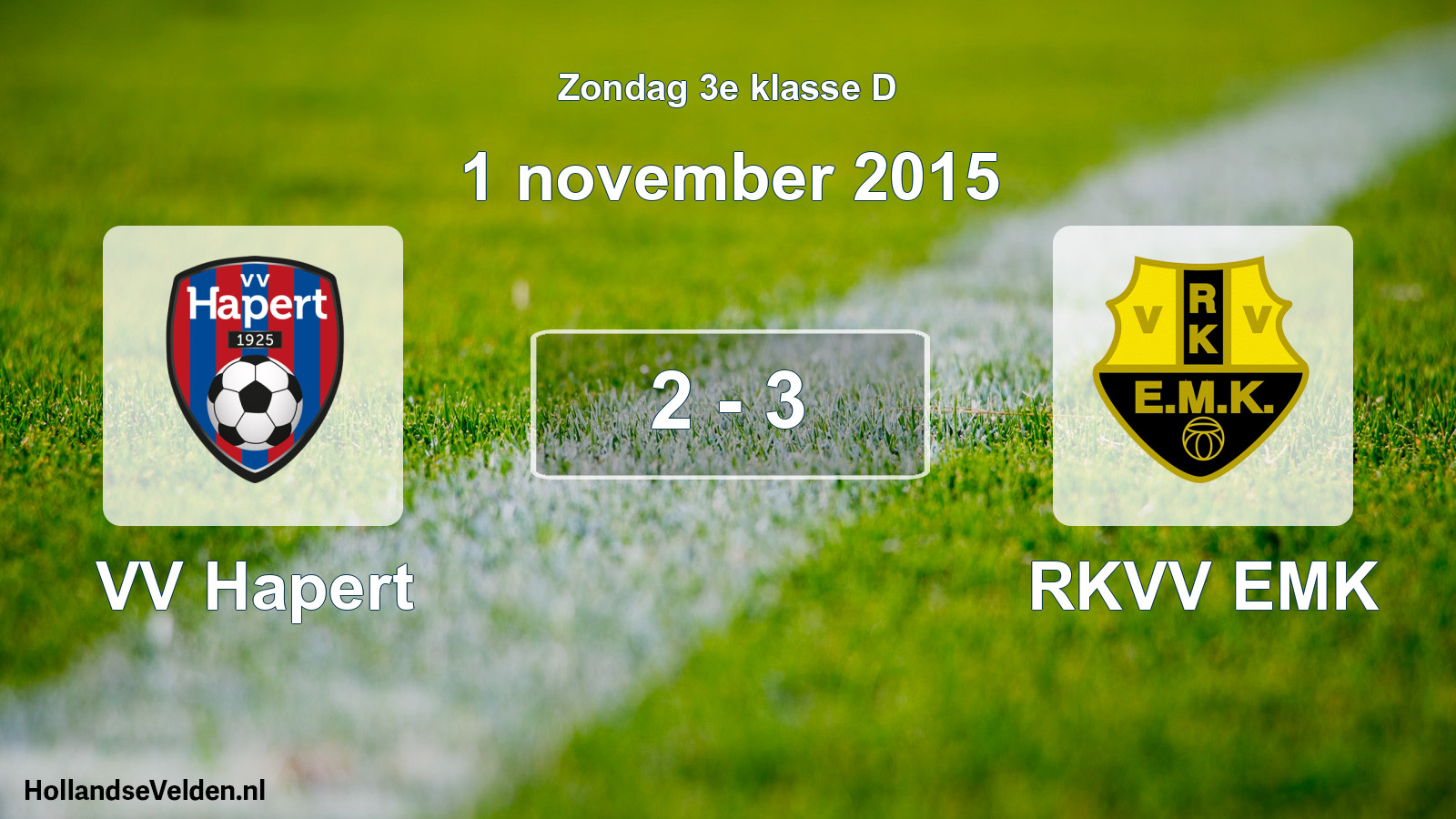 Total number of matches played: VV Hapert - RKVV EMK 2 - 3 (1 November 2015)