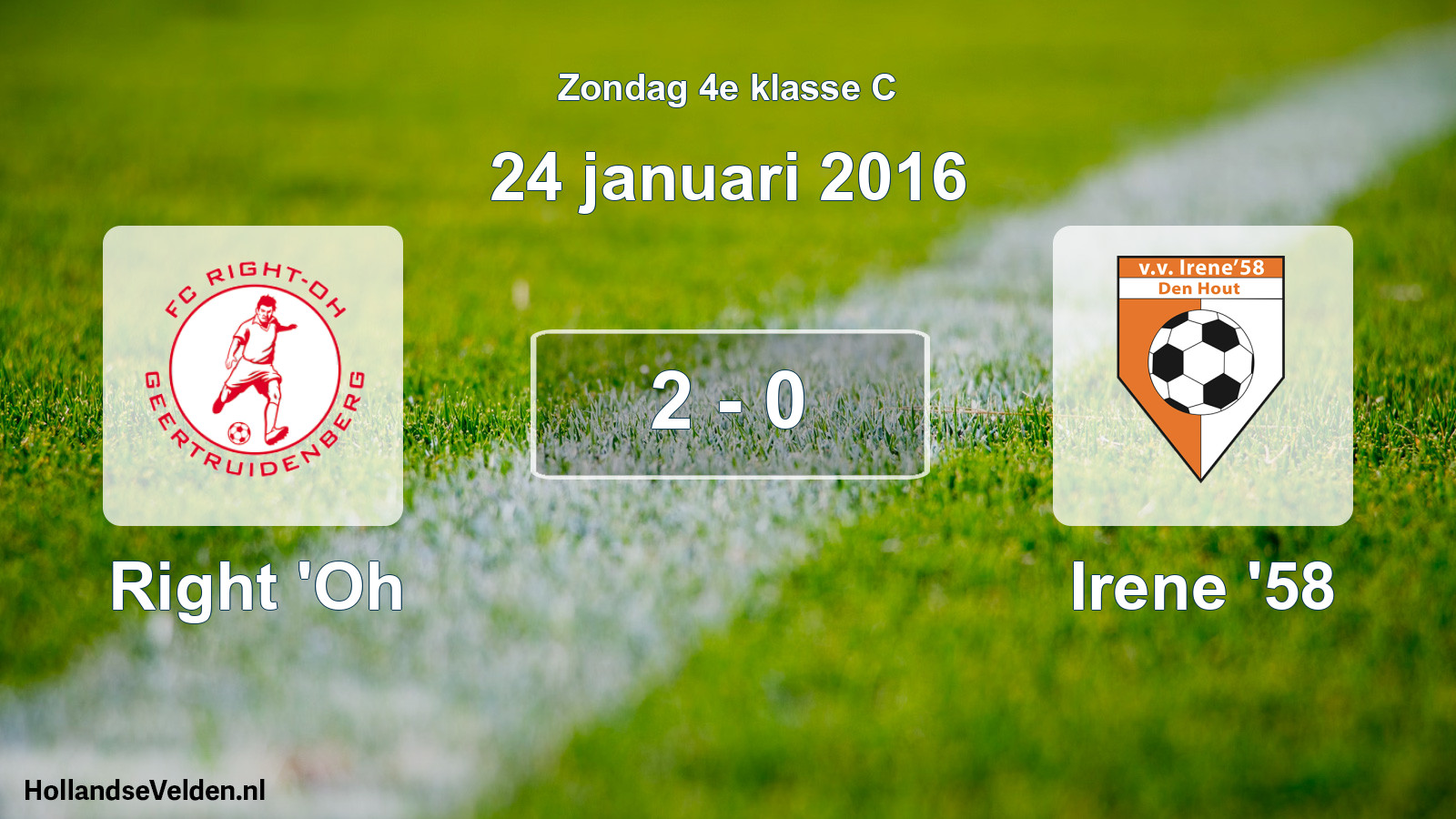 Total number of matches played: Right 'Oh - Irene '58 2 - 0 (24 January 2016)