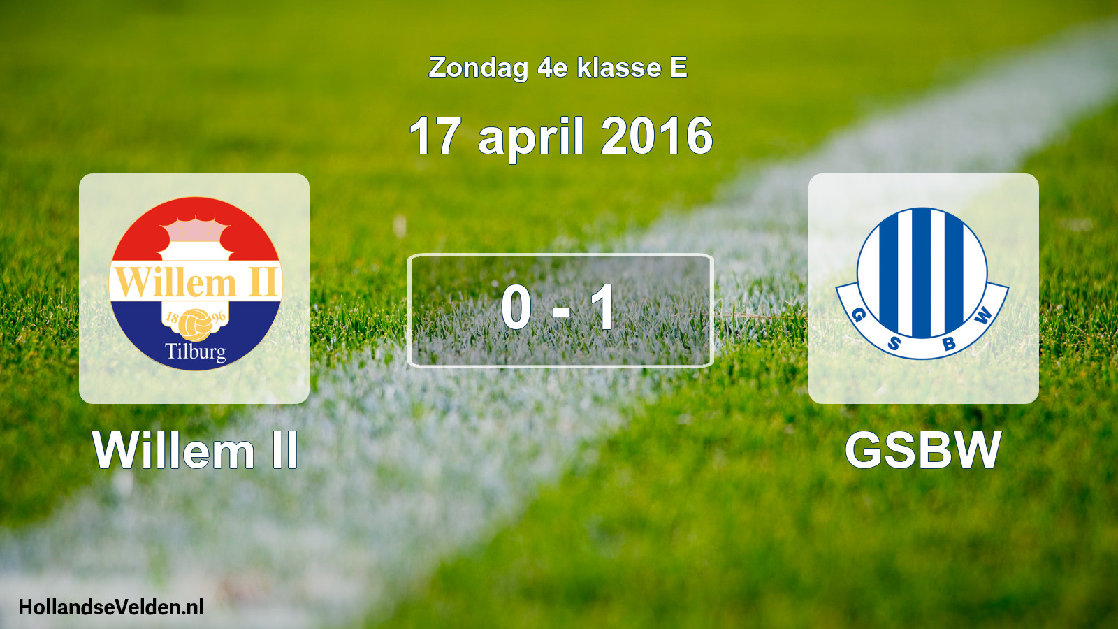 Total number of matches played: Willem II - GSBW 0 - 1 (17 April 2016)