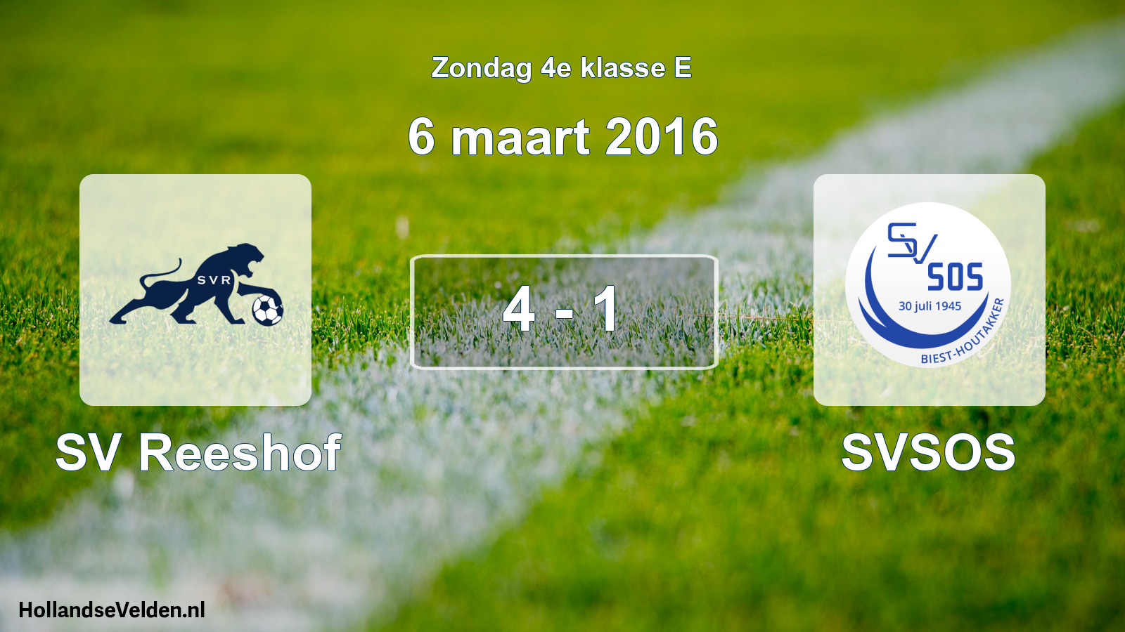 Total number of matches played: SV Reeshof - SVSOS 4 - 1 (6 March 2016)