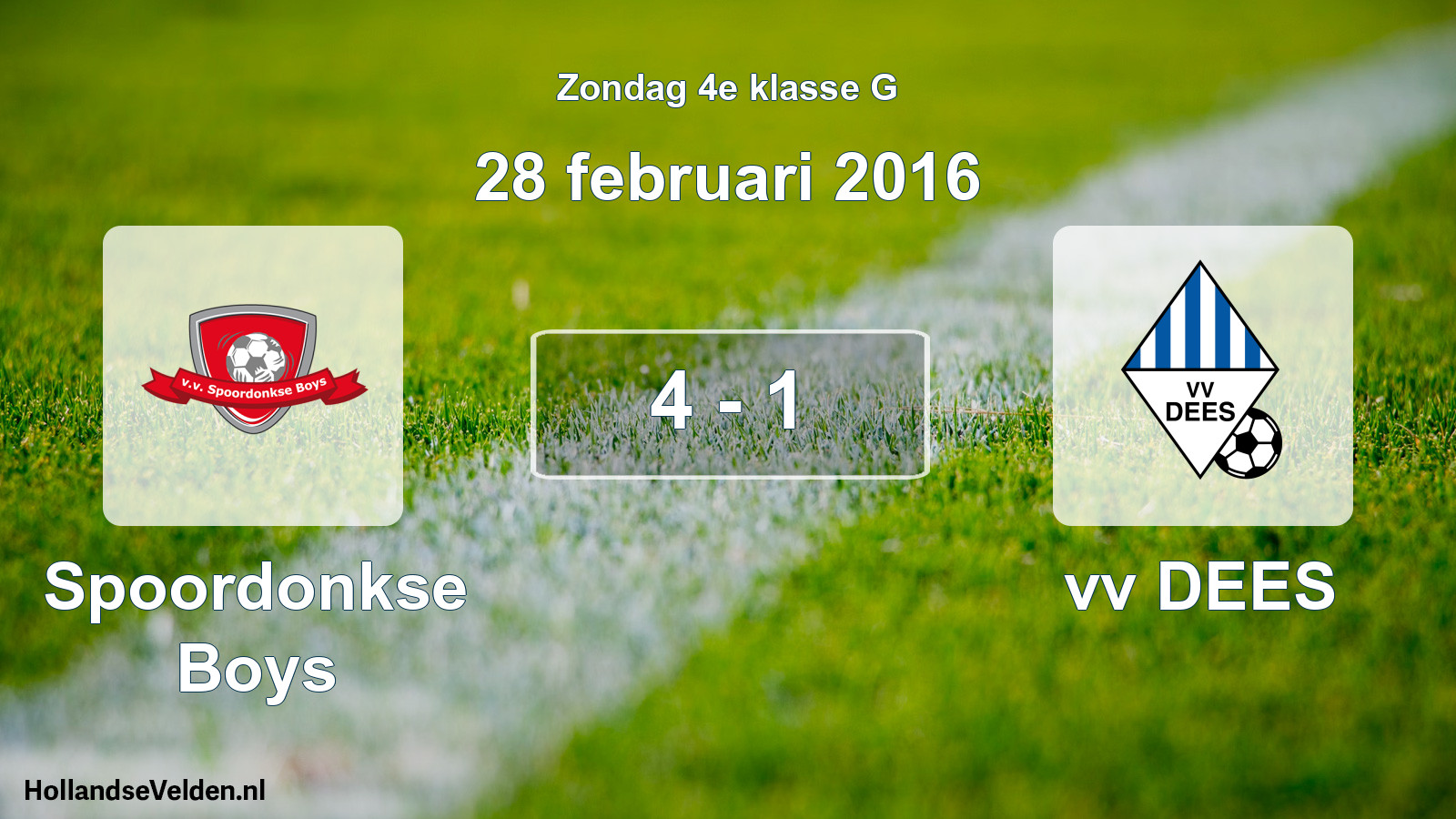 Total number of matches played: Spoordonkse Boys - vv DEES 4 - 1 (28 February 2016)