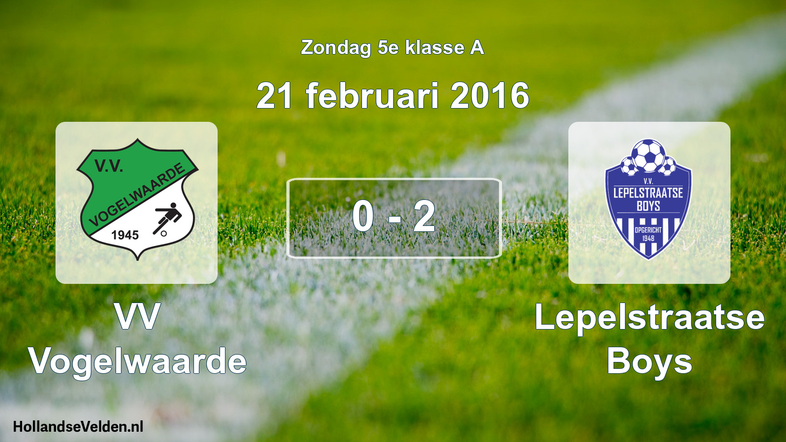 Total number of matches played: VV Vogelwaarde - Lepelstraatse Boys 0 - 2 (21 February 2016)