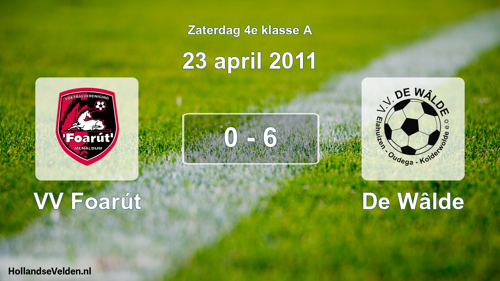 Total number of matches played: VV Foarút - De Wâlde 0 - 6 (23 April 2011)
