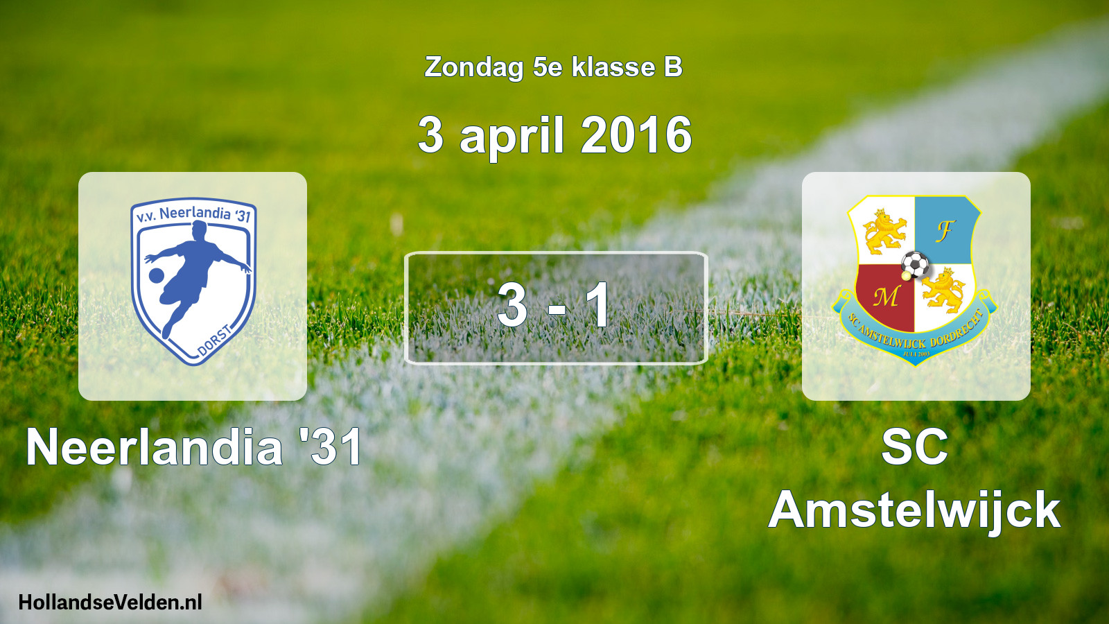 Total number of matches played: Neerlandia '31 - SC Amstelwijck 3 - 1 (3 April 2016)