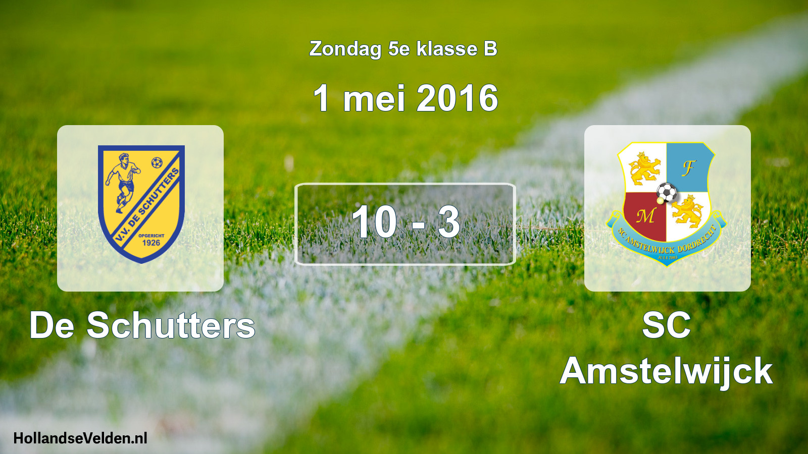 Total number of matches played: De Schutters - SC Amstelwijck 10 - 3 (1 May 2016)
