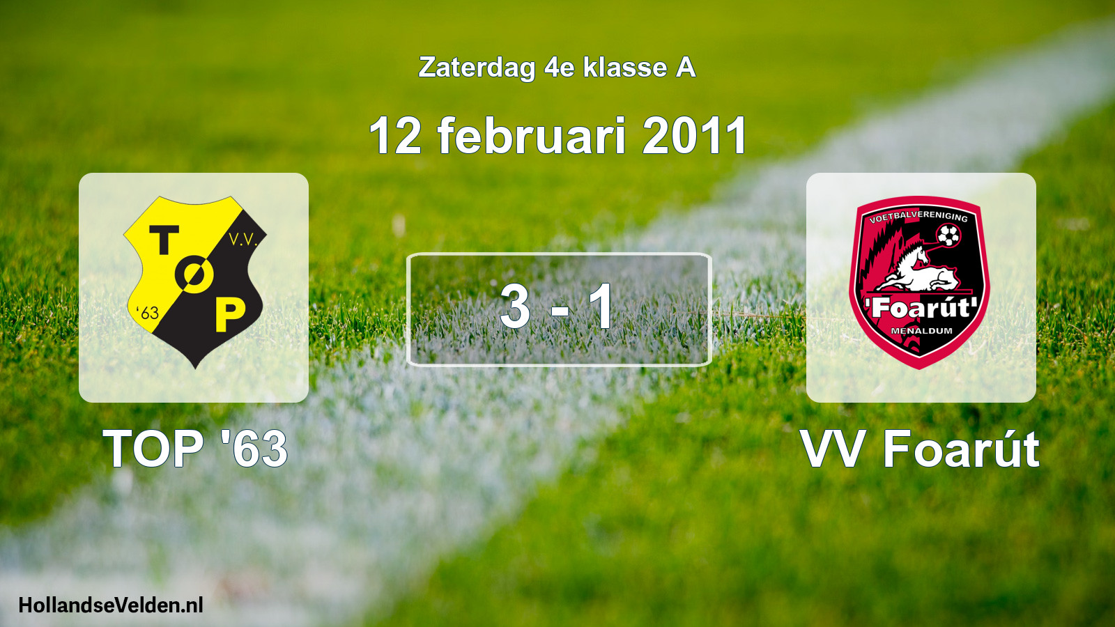 Total number of matches played: TOP '63 - VV Foarút 3 - 1 (12 February 2011)