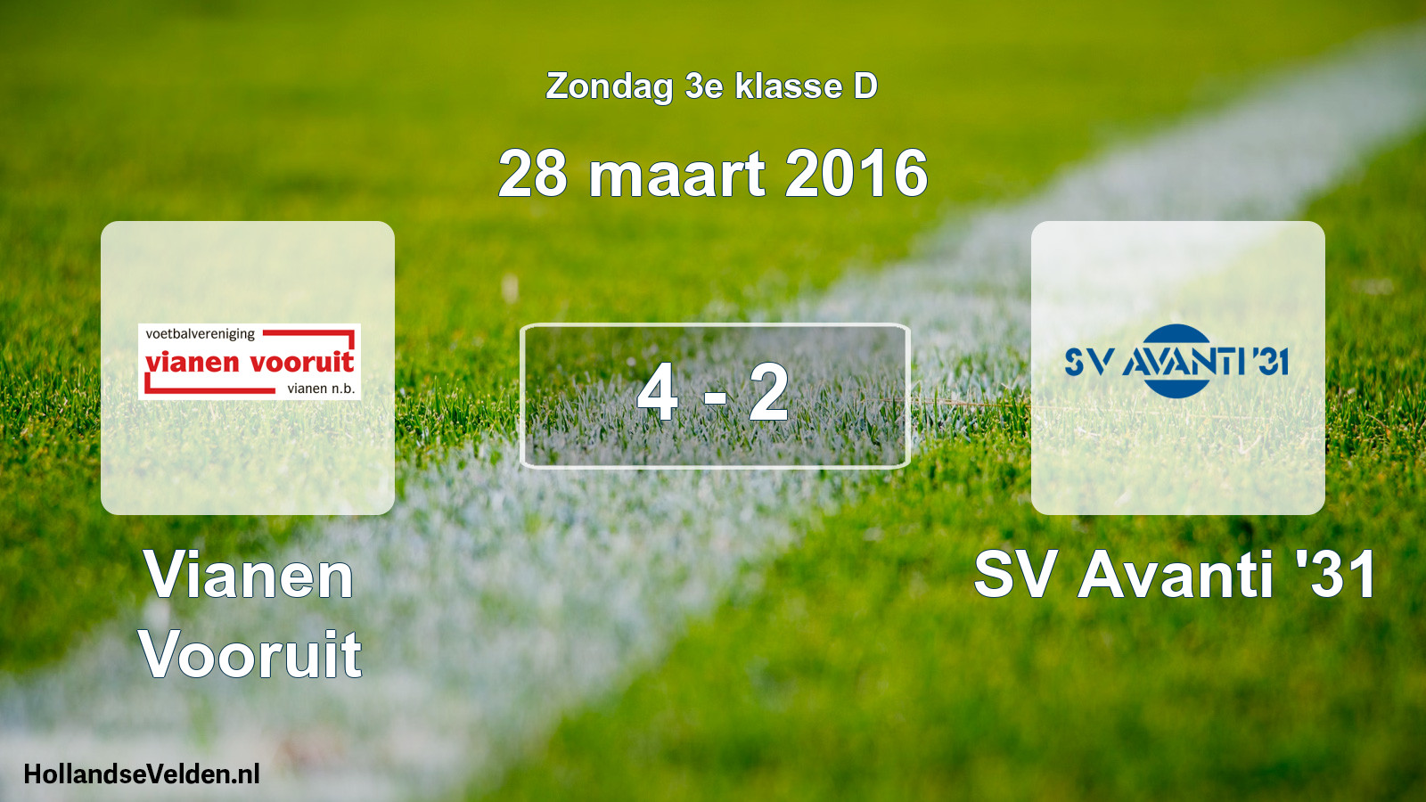 Total number of matches played: Vianen Vooruit - SV Avanti '31 4 - 2 (28 March 2016)