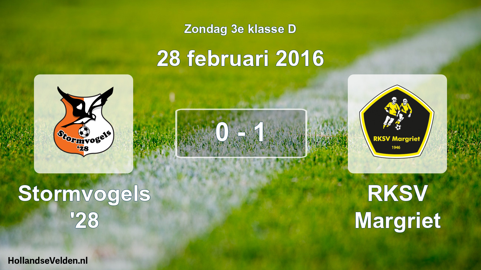 Total number of matches played: Stormvogels '28 - RKSV Margriet 0 - 1 (28 February 2016)