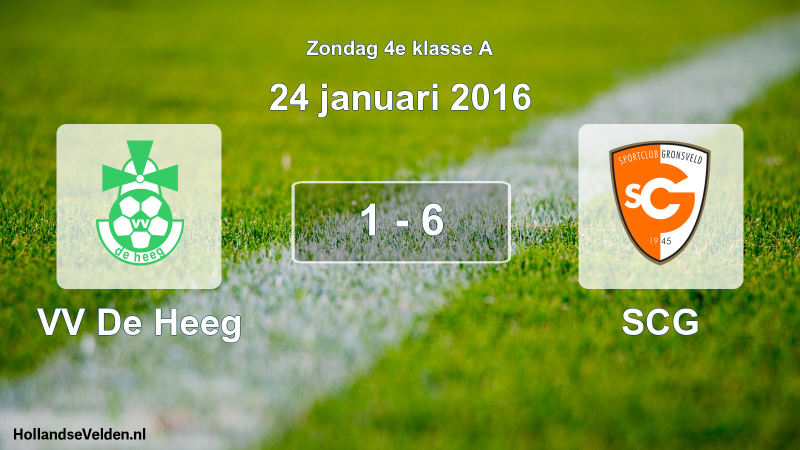 Total number of matches played: VV De Heeg - SCG 1 - 6 (24 January 2016)