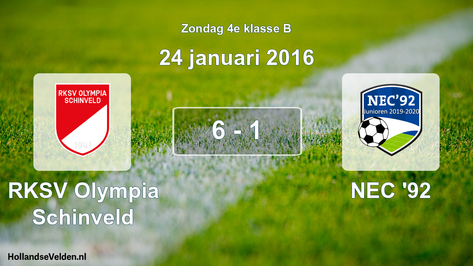 Total number of matches played: RKSV Olympia Schinveld - NEC '92 6 - 1 (24 January 2016)