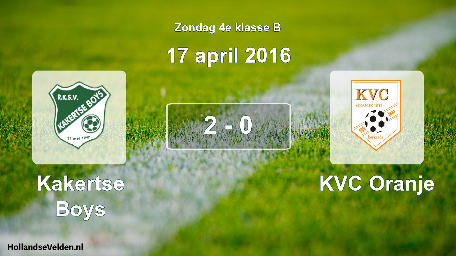 Total number of matches played: Kakertse Boys - KVC Oranje 2 - 0 (17 April 2016)