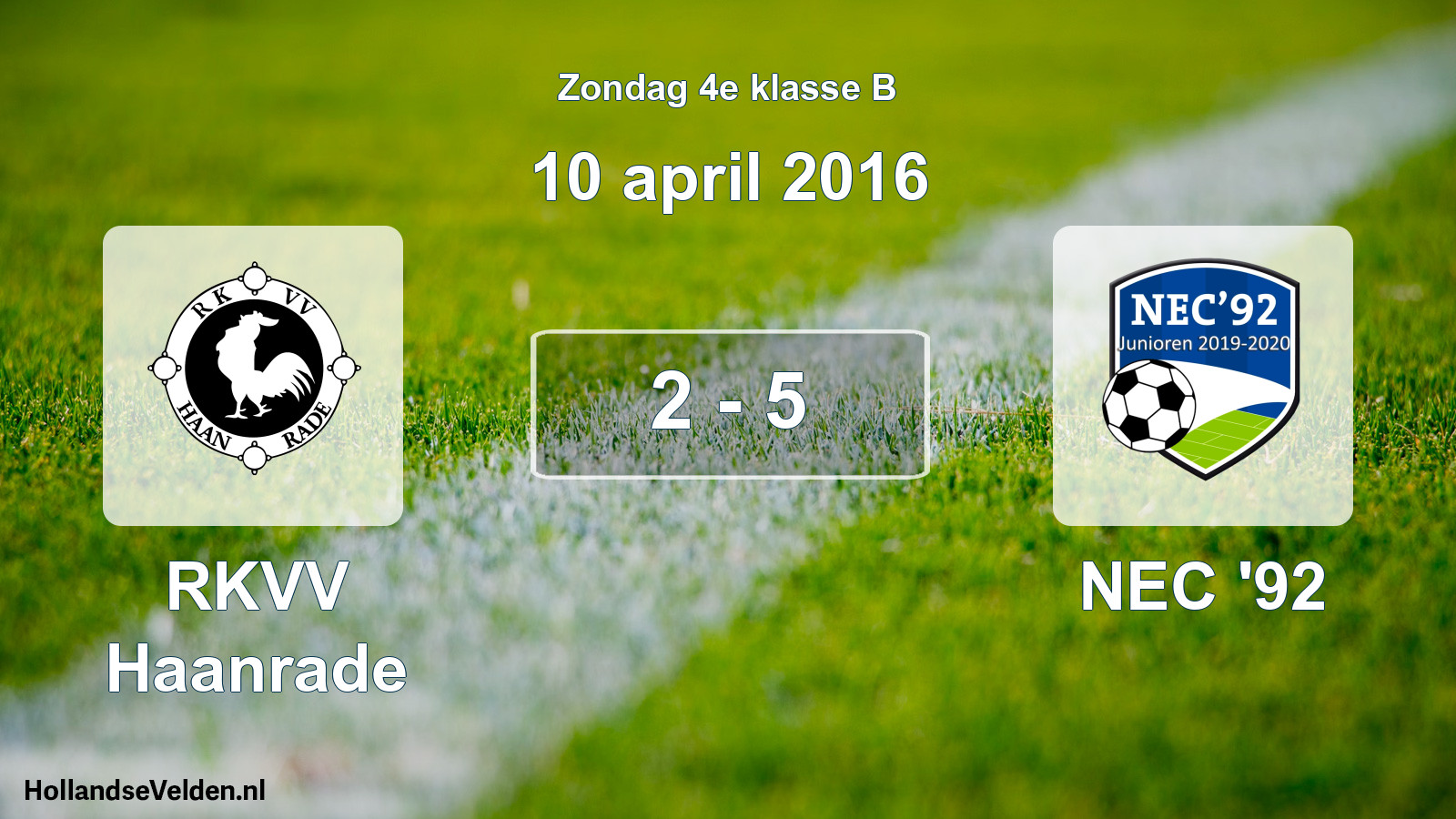 Total number of matches played: RKVV Haanrade - NEC '92 2 - 5 (10 April 2016)