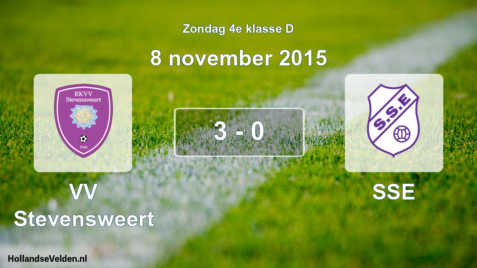 Total number of matches played: VV Stevensweert - SSE 3 - 0 (8 November 2015)