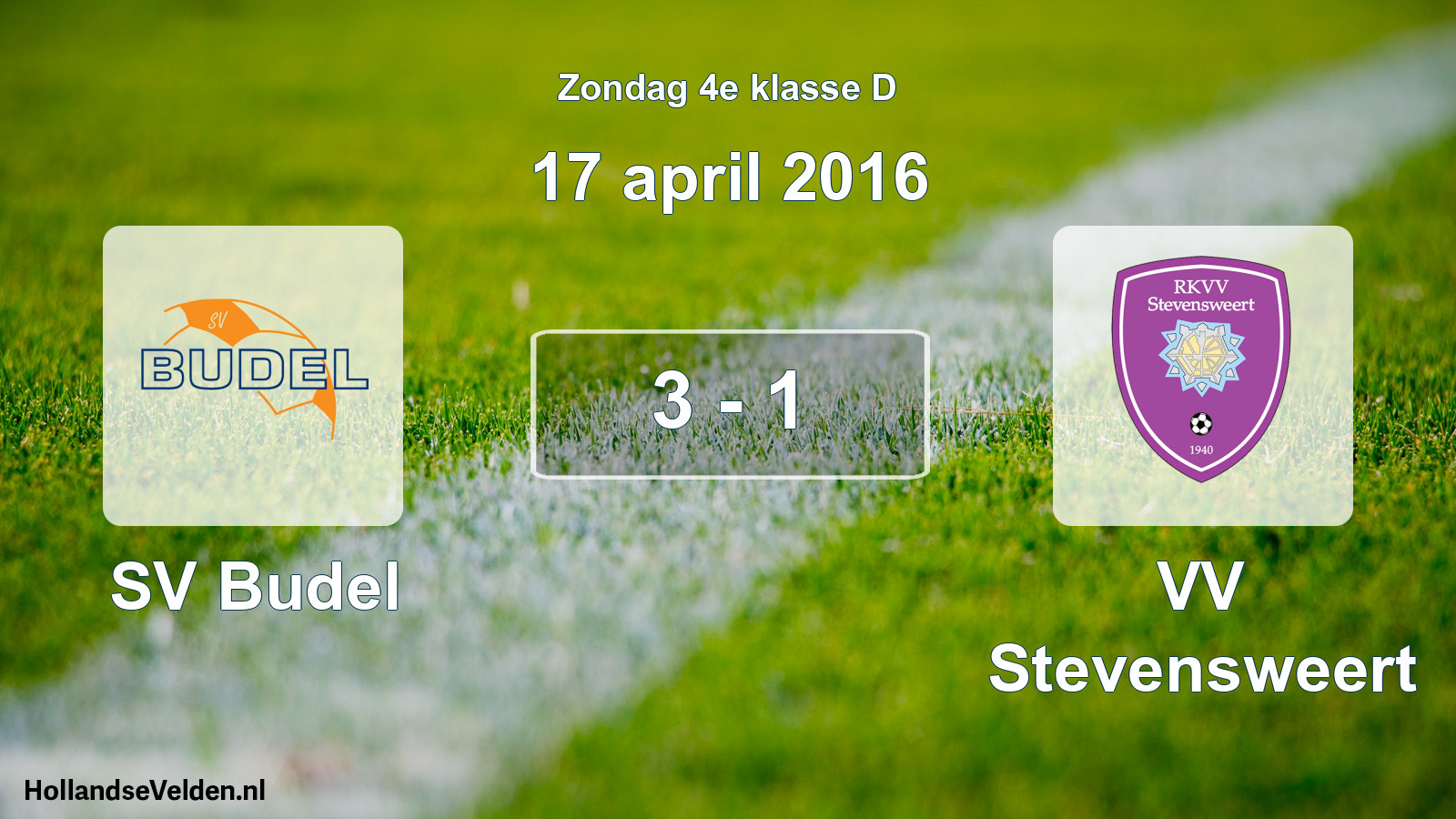 Total number of matches played: SV Budel - VV Stevensweert 3 - 1 (17 April 2016)