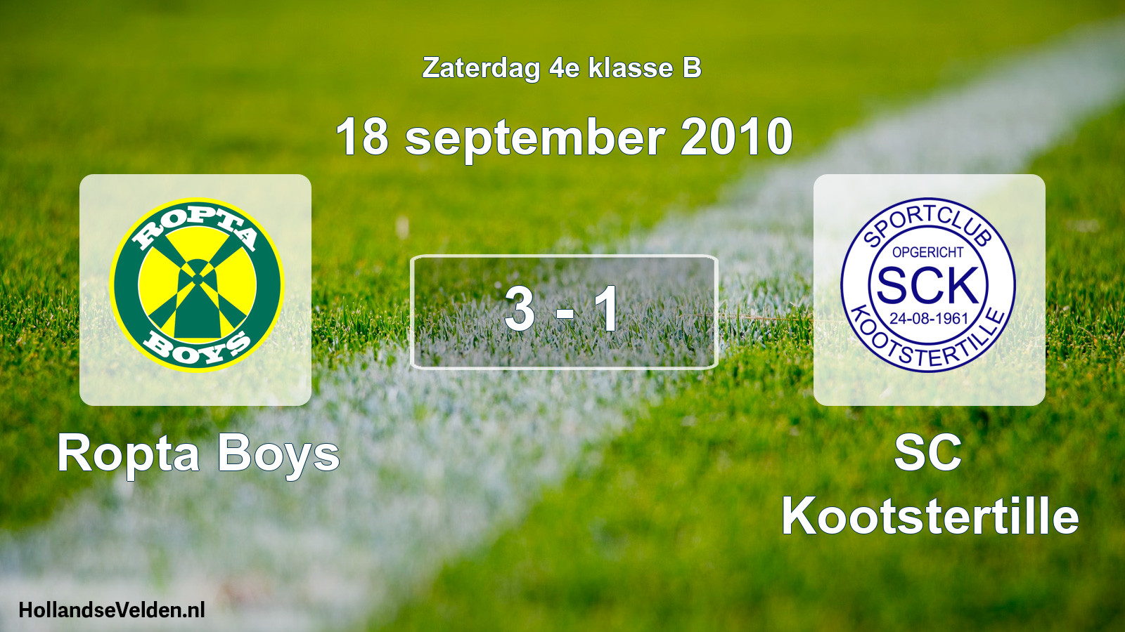 Total number of matches played: Ropta Boys - SC Kootstertille 3 - 1 (18 September 2010)