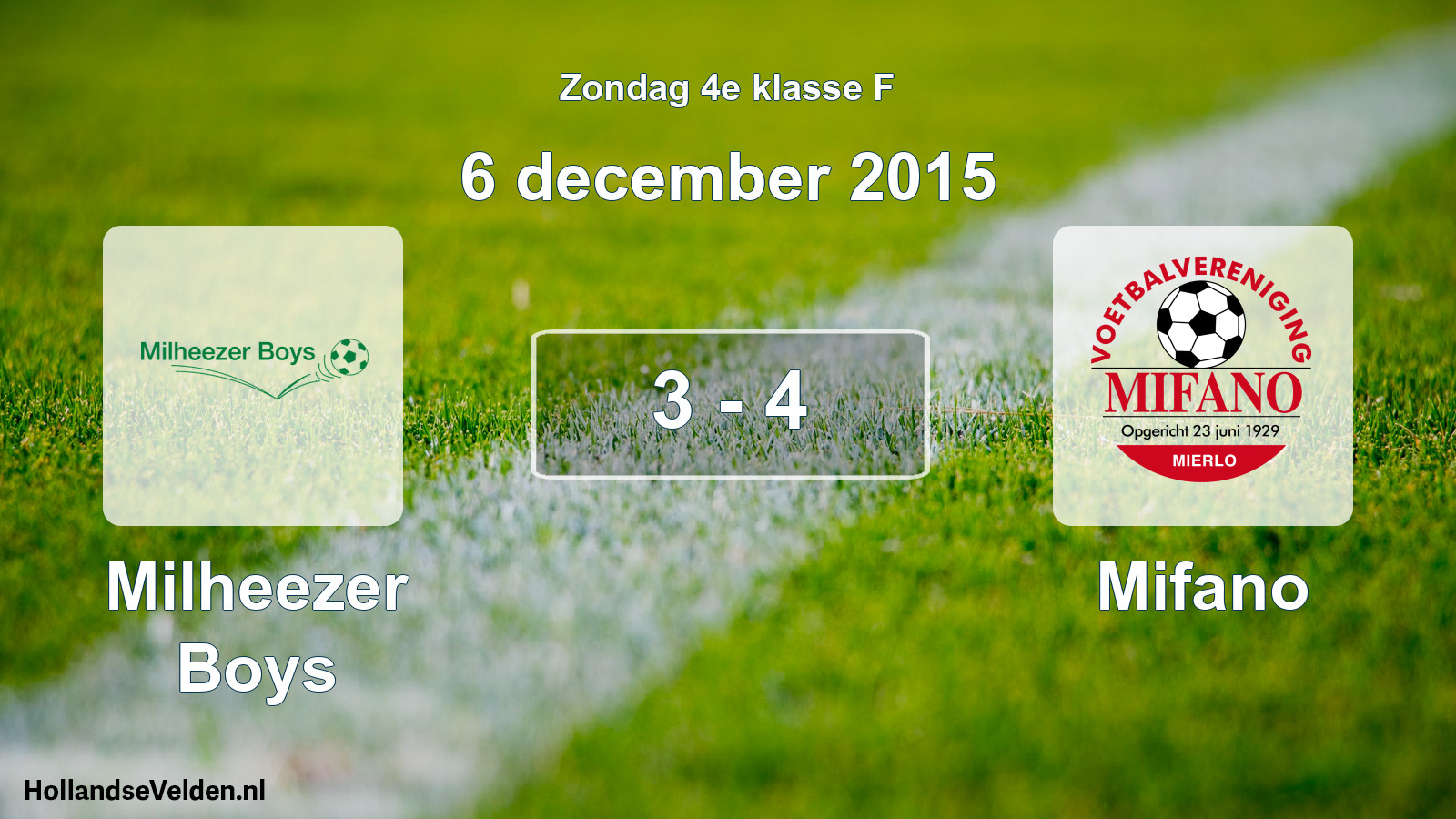 Total number of matches played: Milheezer Boys - Mifano 3 - 4 (6 December 2015)