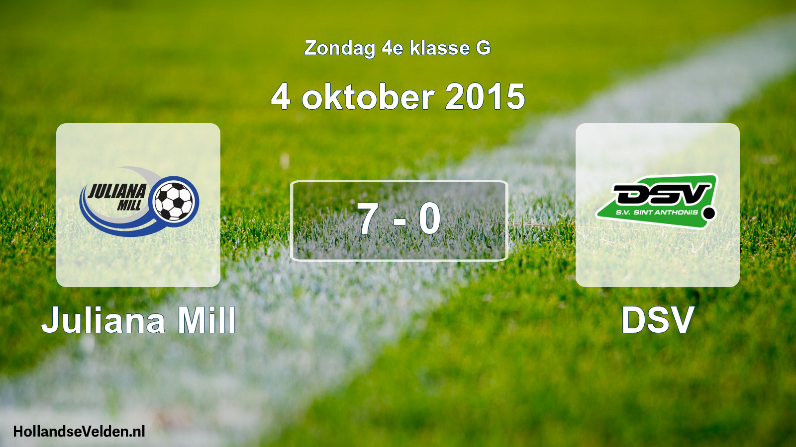 Total number of matches played: Juliana Mill - DSV 7 - 0 (4 October 2015)