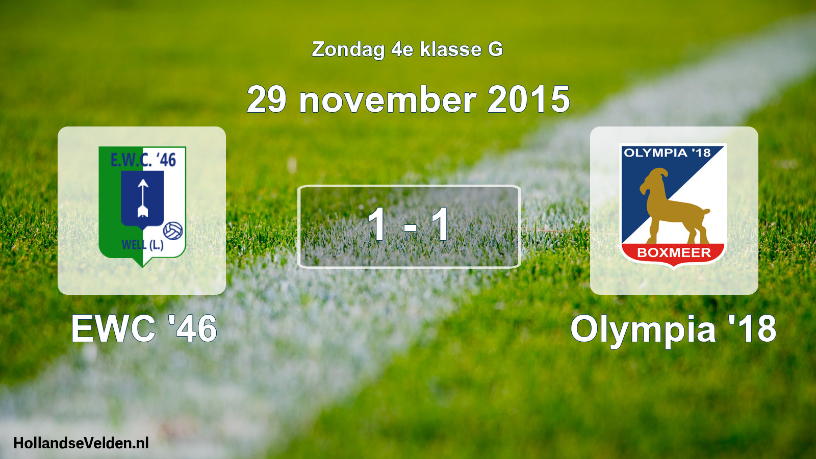 Total number of matches played: EWC '46 - Olympia '18 1 - 1 (29 November 2015)