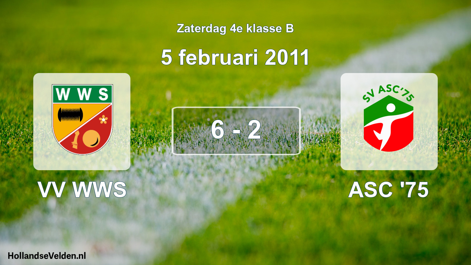 Total number of matches played: VV WWS - ASC '75 6 - 2 (5 February 2011)