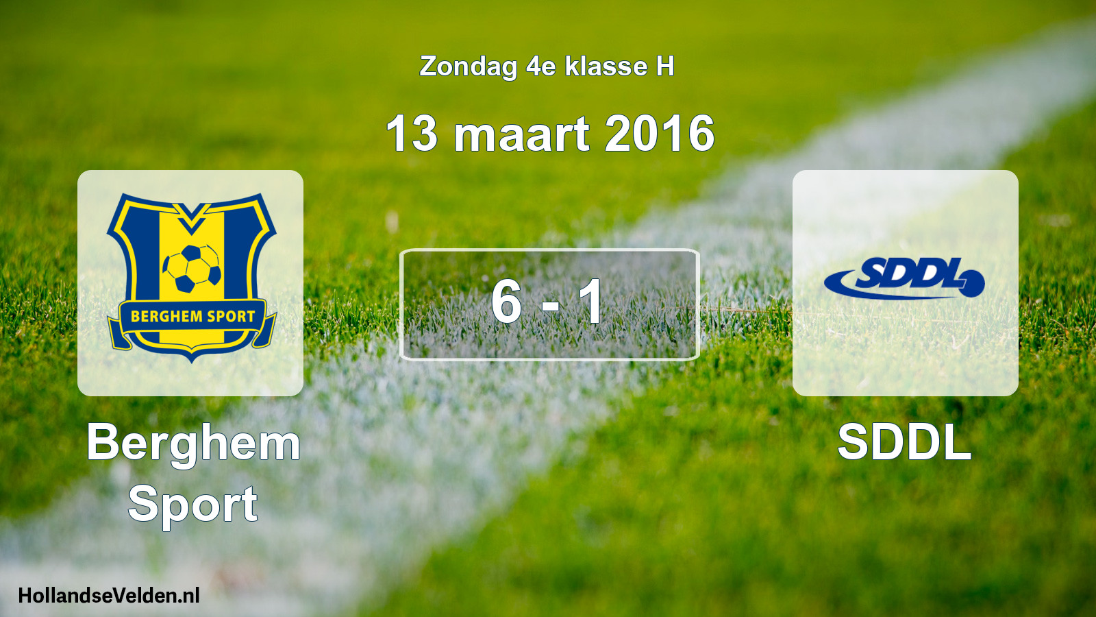 Total number of matches played: Berghem Sport - SDDL 6 - 1 (13 March 2016)