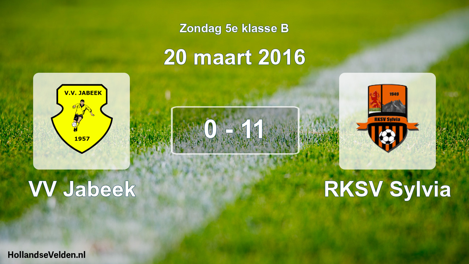 Total number of matches played: VV Jabeek - RKSV Sylvia 0 - 11 (20 March 2016)