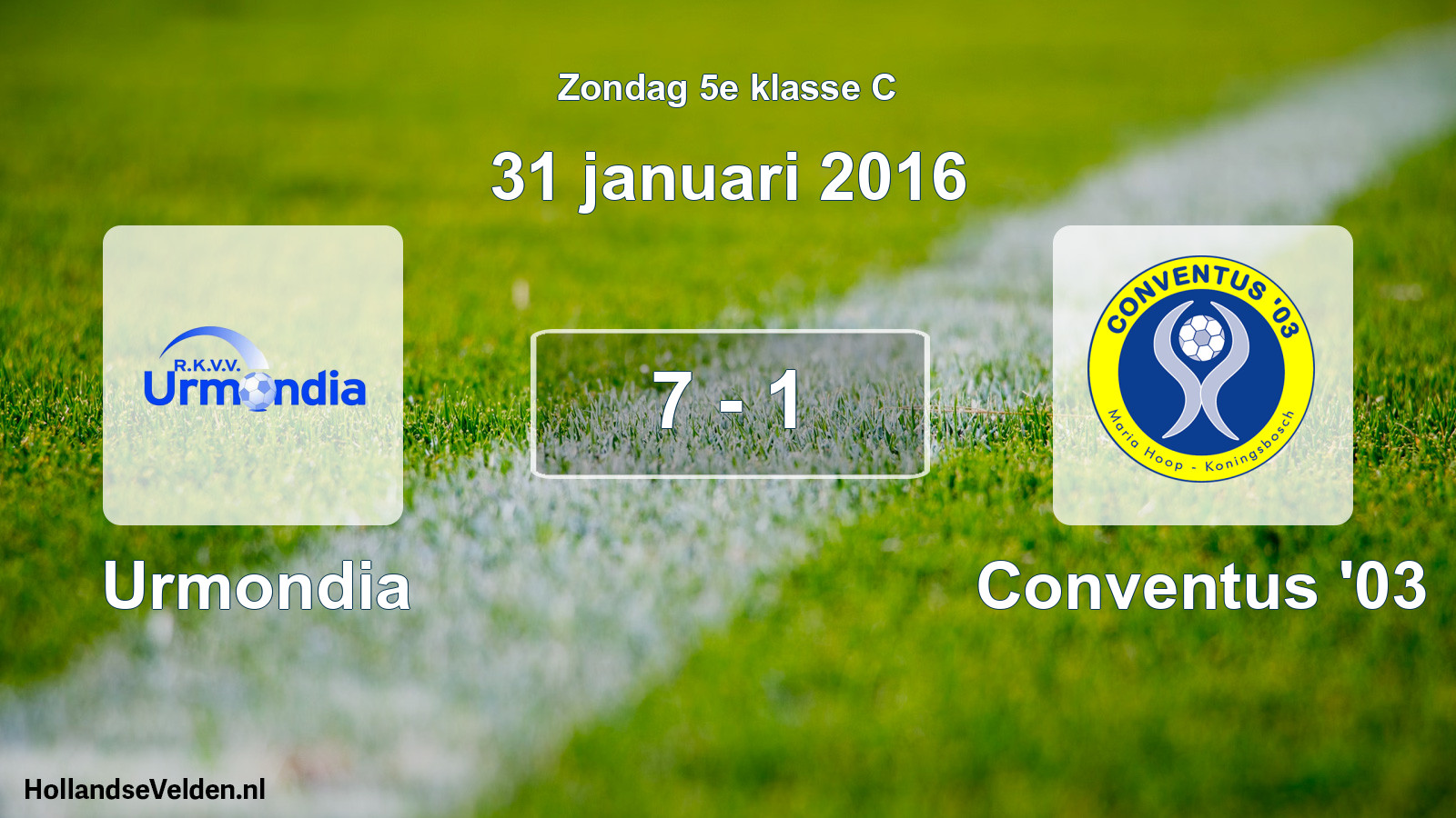Total number of matches played: Urmondia - Conventus '03 7 - 1 (31 January 2016)