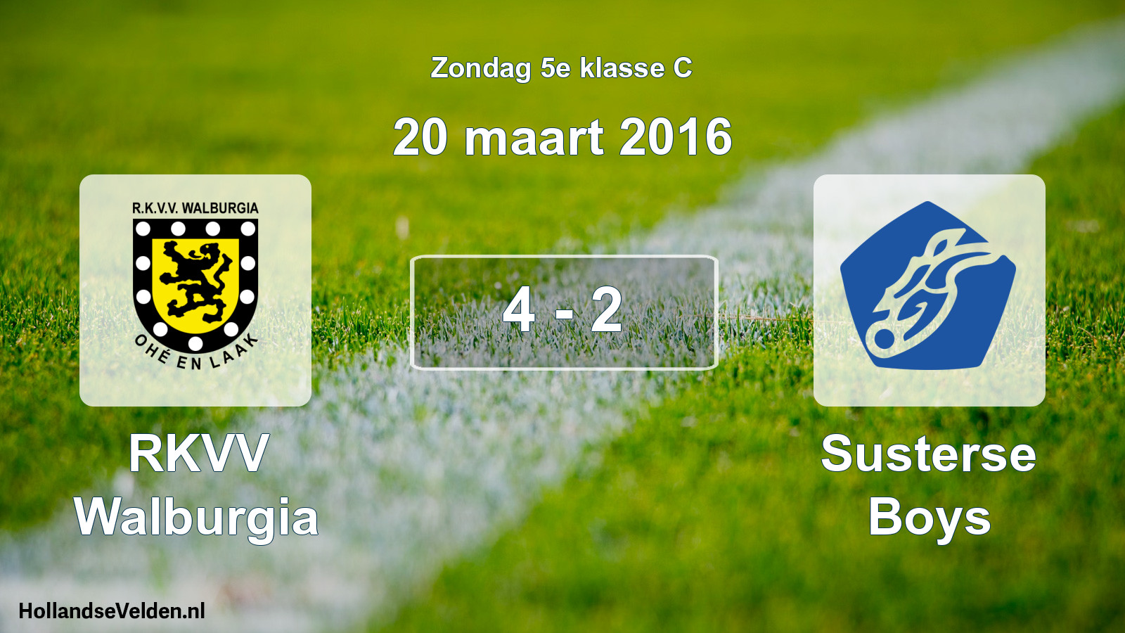 Total number of matches played: RKVV Walburgia - Susterse Boys 4 - 2 (20 March 2016)