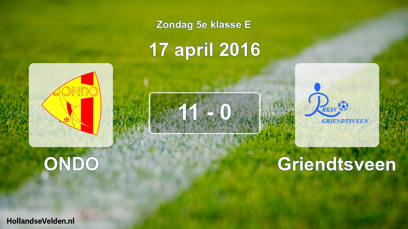 Total number of matches played: ONDO - Griendtsveen 11 - 0 (17 April 2016)