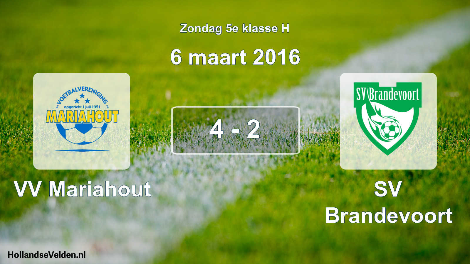 Total number of matches played: VV Mariahout - SV Brandevoort 4 - 2 (6 March 2016)