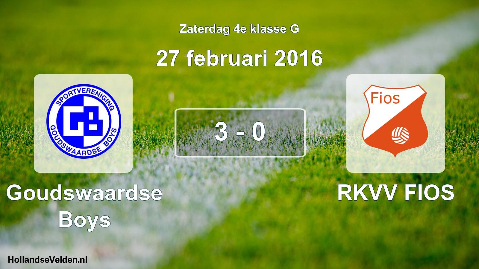 Total number of matches played: Goudswaardse Boys - RKVV FIOS 3 - 0 (27 February 2016)