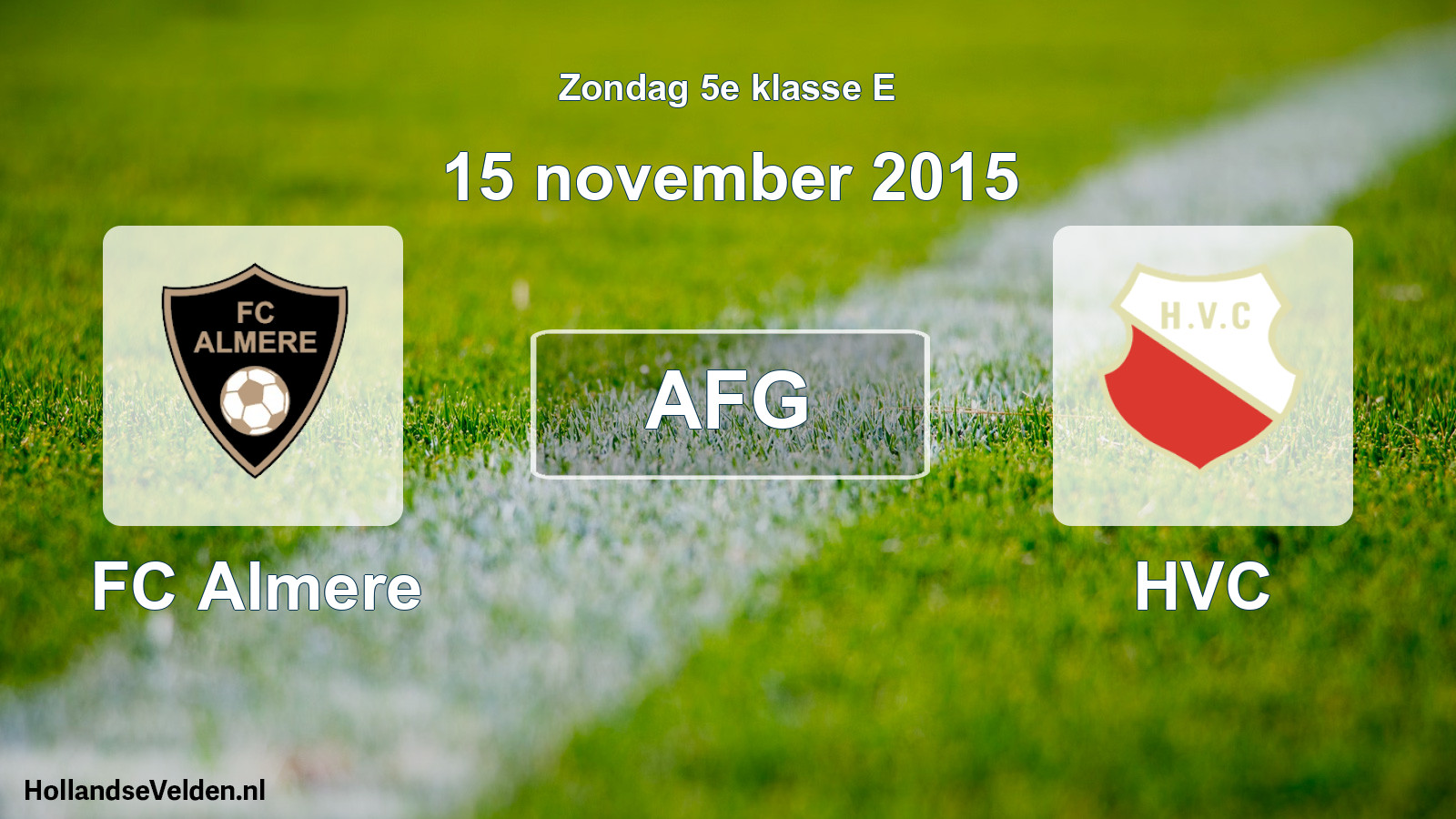Scheduled Match: FC Almere - HVC (15 November 2015)