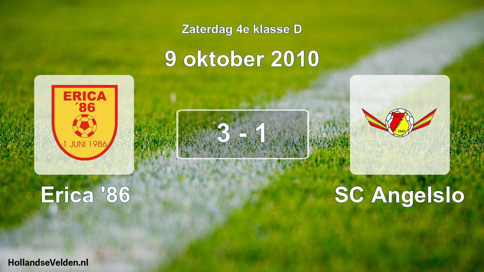 Total number of matches played: Erica '86 - SC Angelslo 3 - 1 (9 October 2010)