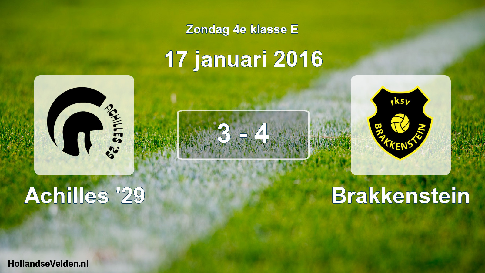 Total number of matches played: Achilles '29 - Brakkenstein 3 - 4 (17 January 2016)