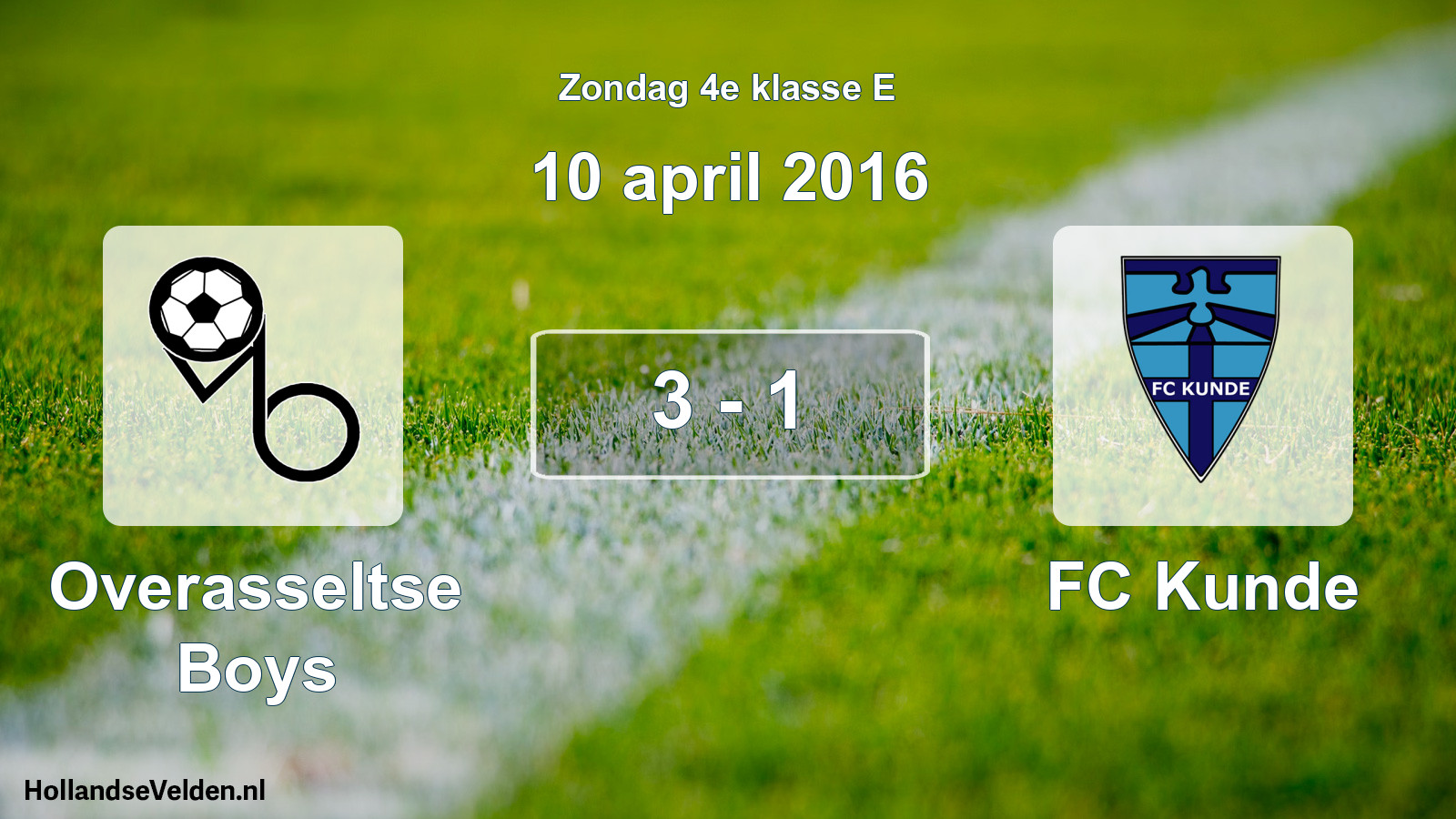 Total number of matches played: Overasseltse Boys - FC Kunde 3 - 1 (10 April 2016)