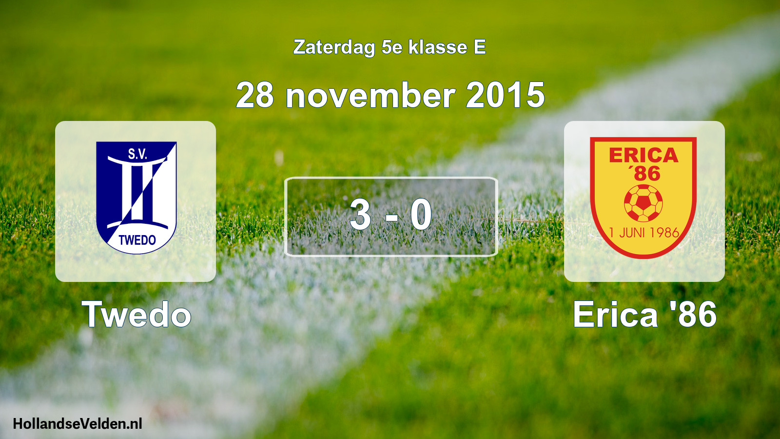Total number of matches played: Twedo - Erica '86 3 - 0 (28 November 2015)